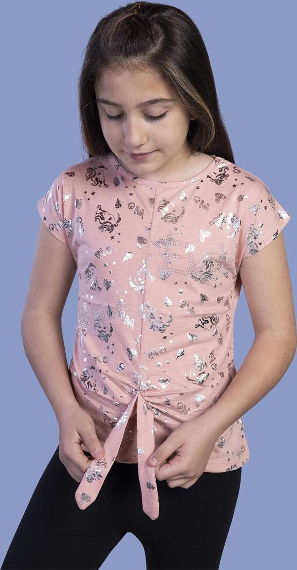 Toontoy Kız Çocuk Varak Baskılı Tişört - Image 1