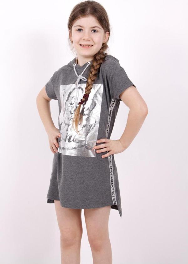 Toontoy Kız Çocuk Varak Baskılı Kapşonlu T-Shirt - Image 1