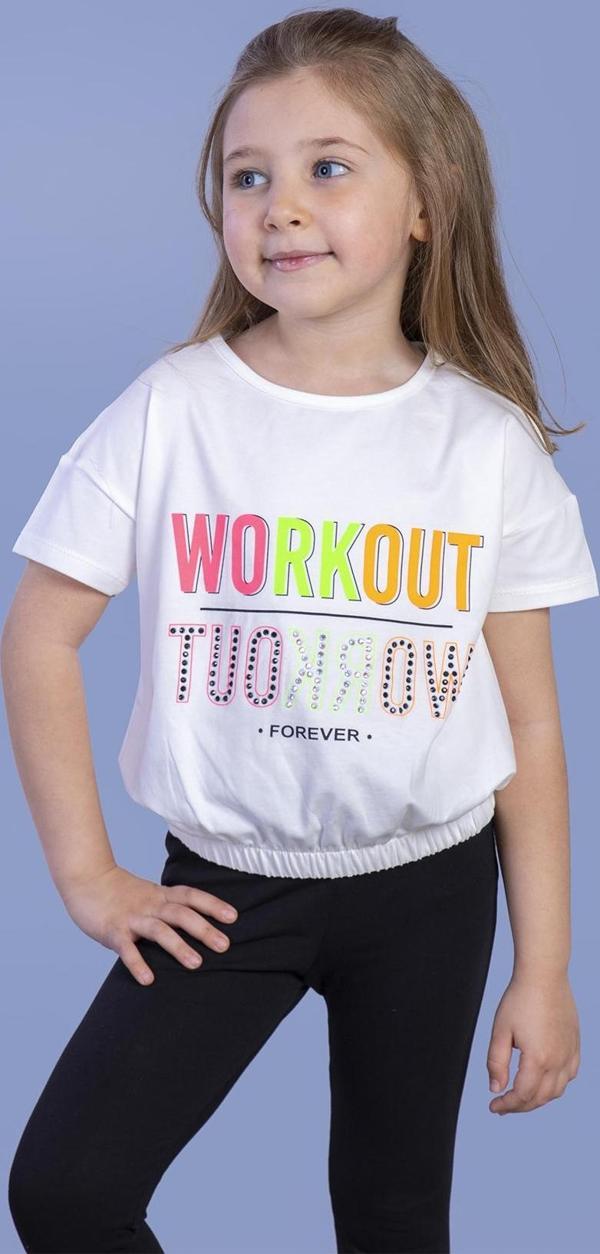 Toontoy Kız Çocuk Workout Baskılı Taş İşlemeli Tişört - Image 1
