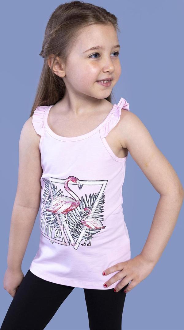 Toontoy Kız Çocuk Fırfır Detaylı Flamingo Kabartma Baskılı Atlet - Image 1