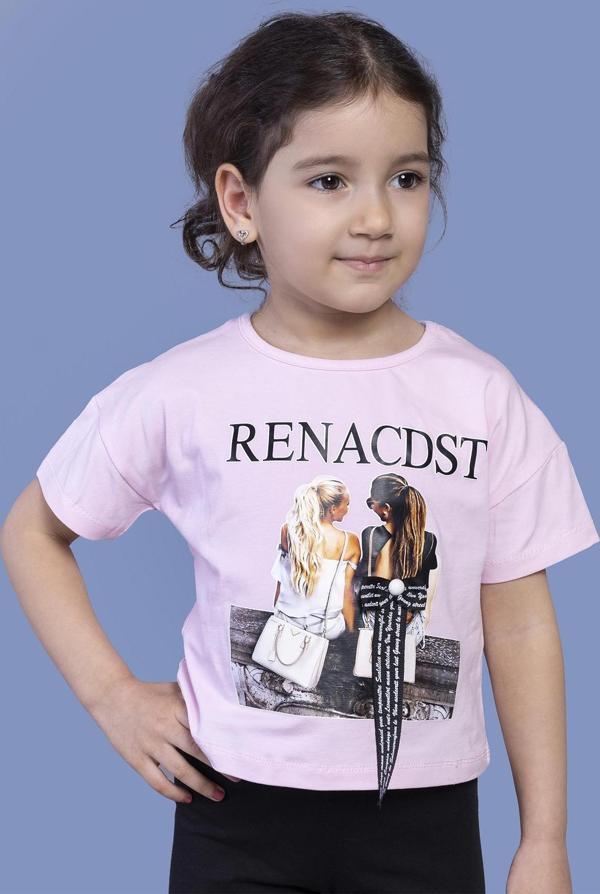 Toontoy Kız Çocuk Dijital Baskılı Arkası Detaylı Tişört - Image 1