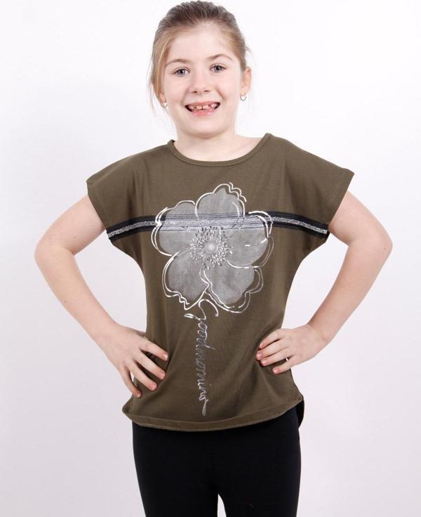 Toontoy Kız Çocuk Çiçek Şeritli Tişört - Image 1