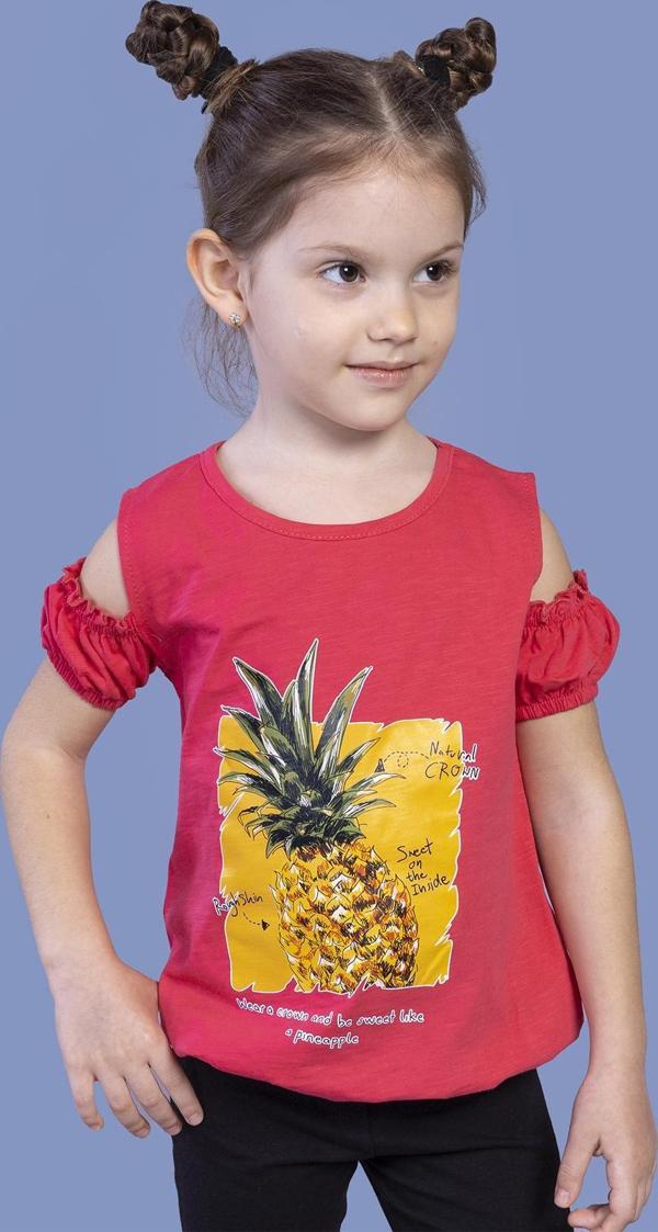 Toontoy Kız Çocuk Kolları Detaylı  Ananas Baskılı Tişört - Image 1