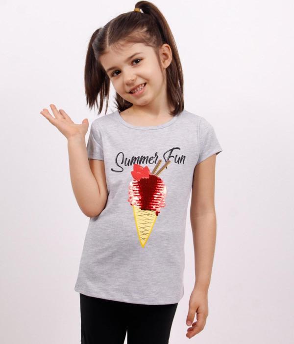 Toontoy Kız Çocuk Dondurma Baskılı Tişört - Image 1
