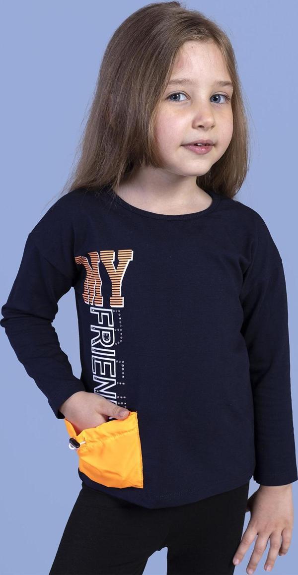 Toontoy Kız Çocuk Cep Detaylı Baskılı Tişört - Image 1