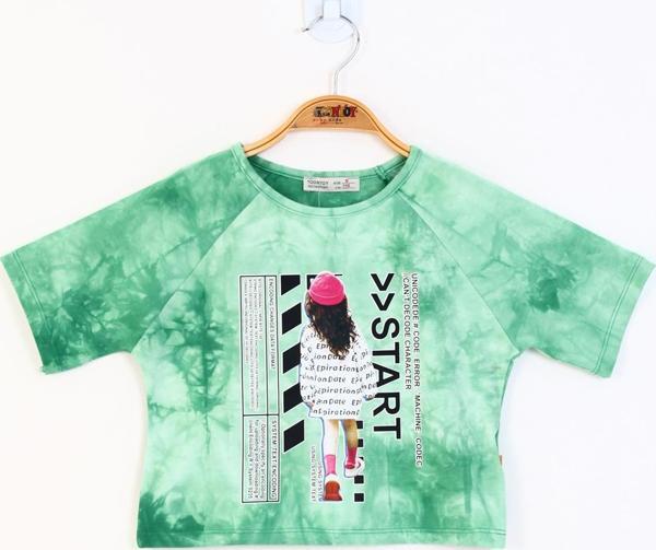 Toontoy Kız Çocuk Reglan Kol Batik Desenli Baskılı Tişört - Image 1