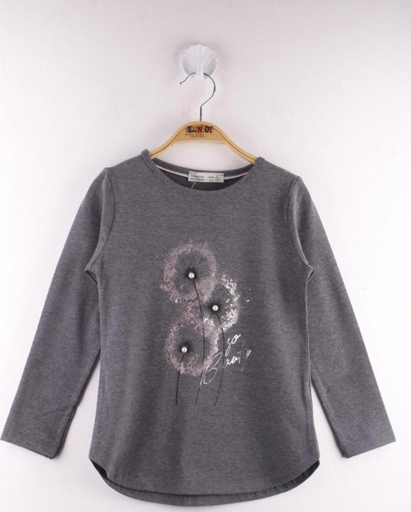 Toontoy Kız Çocuk İnci Detaylı Çiçek Baskılı Tişört - Image 1