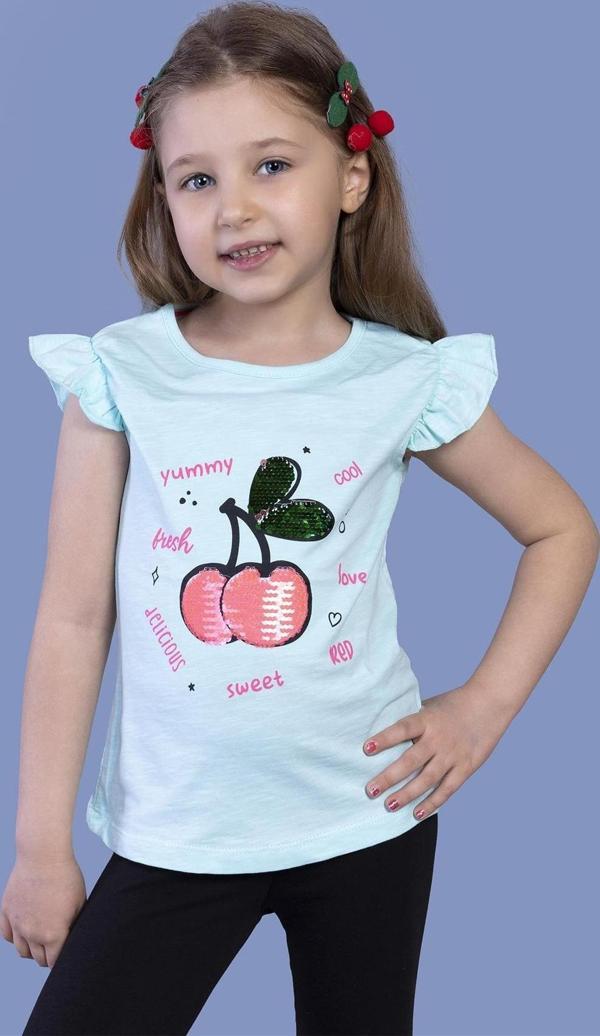 Toontoy Kız Çocuk Çevirmeli Pullu Kiraz Baskılı Tişört - Image 1