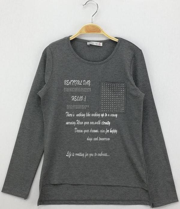 Toontoy Kız Çocuk T-Shirt Varak Baskı Cepli - Image 1