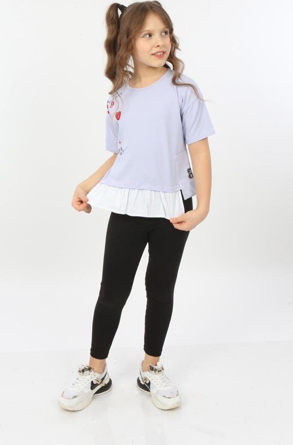 Toontoy Kız Çocuk Cool And Fancy Yazılı Kalp Baskılı Tişört - Image 1