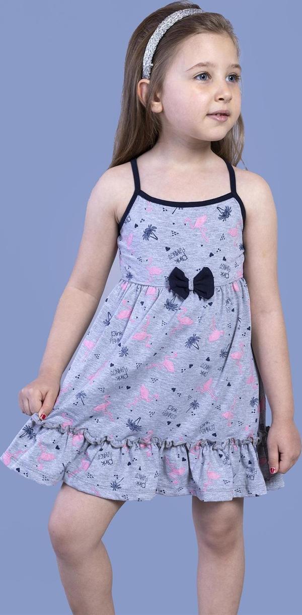 Toontoy Kız Çocuk Flamingo Desenli Büzgü Detaylı Elbise - Image 1