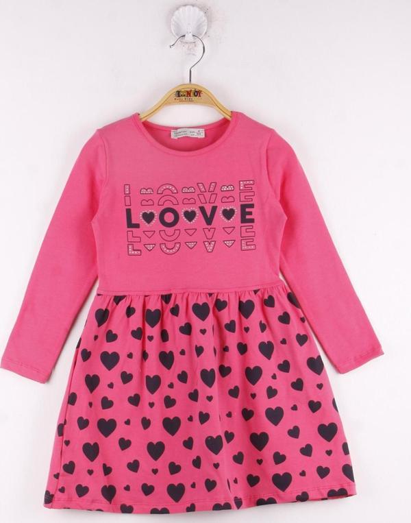 Toontoy Kız Çocuk Love Baskılı Elbise - Image 1