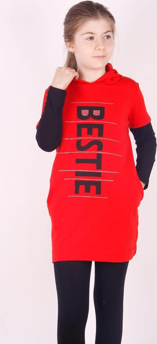 Toontoy Kız Çocuk Bestie Baskılı Kapşonlu Elbise - Image 1
