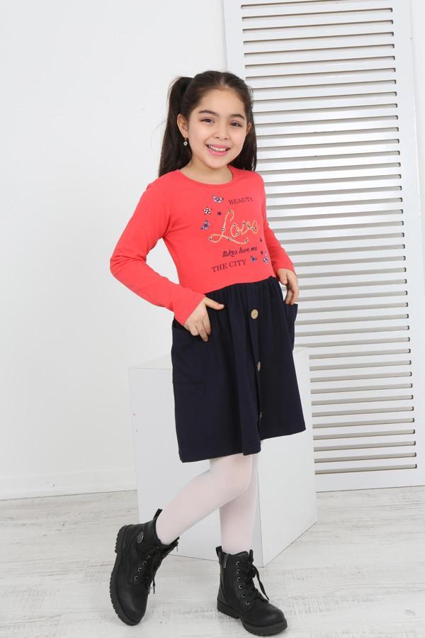 Toontoy Kız Çocuk Beauty Love Baskılı Elbise - Image 1