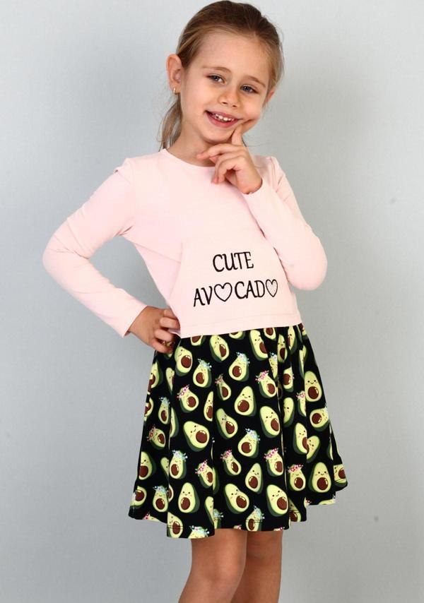 Toontoy Kız Çocuk Cute Avocado Naskışlı Eteği Desenli Elbise - Image 1