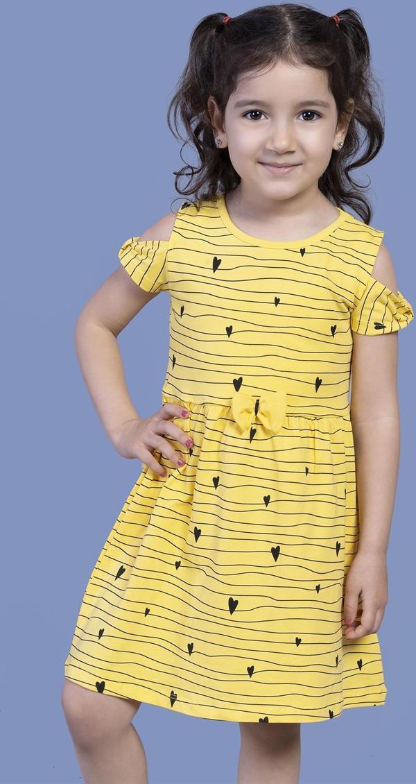 Toontoy Kız Çocuk Kalp Desenli Kolları Detaylı Elbise - Image 1