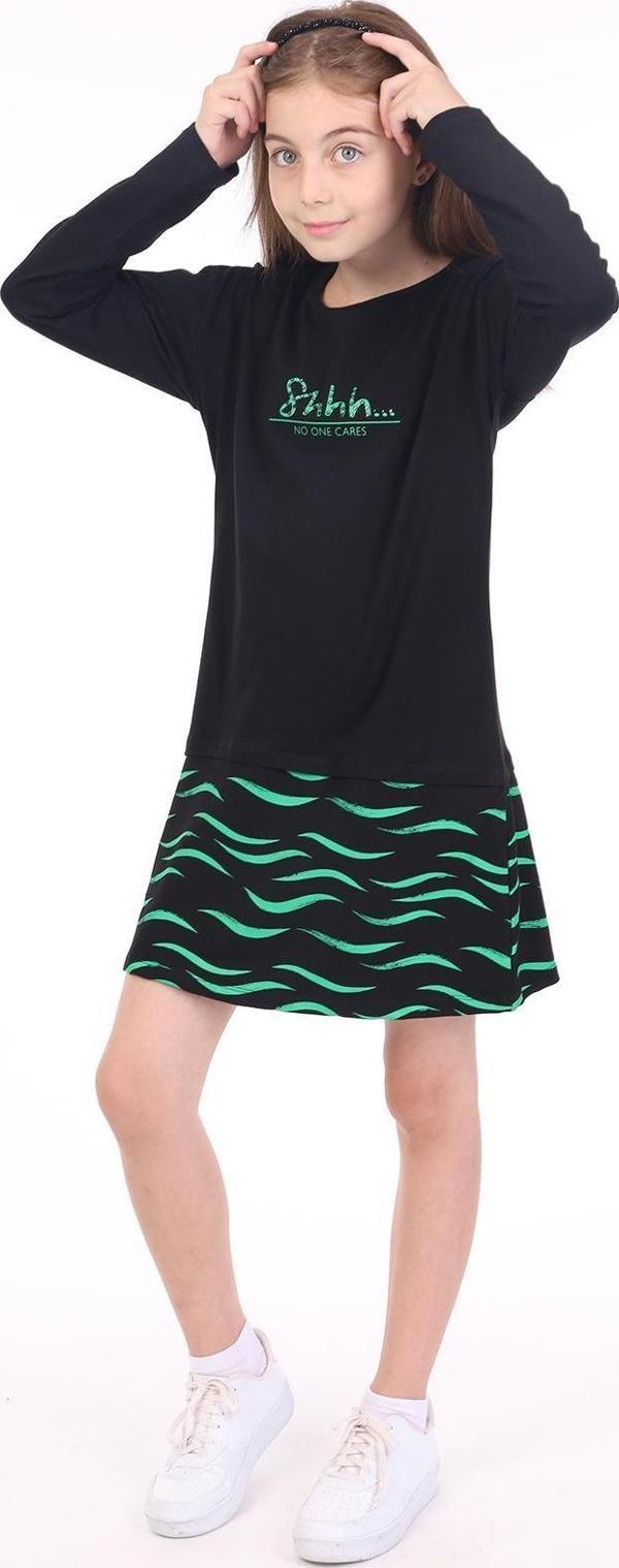 Toontoy Kız Çocuk Bisiklet Yaka Taş İşlemeli Baskılı Elbise - Image 1