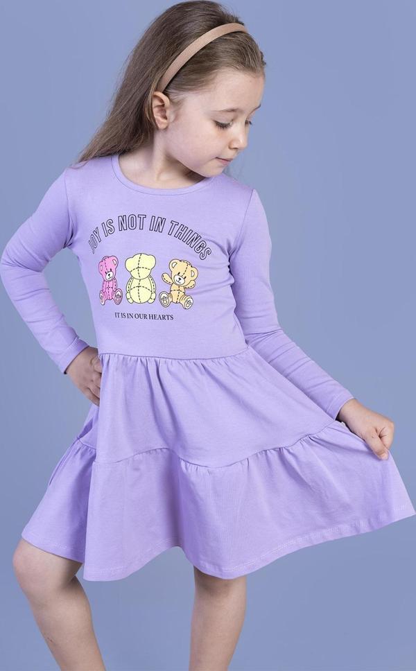 Toontoy Kız Çocuk Ayıcık Baskılı Elbise - Image 1