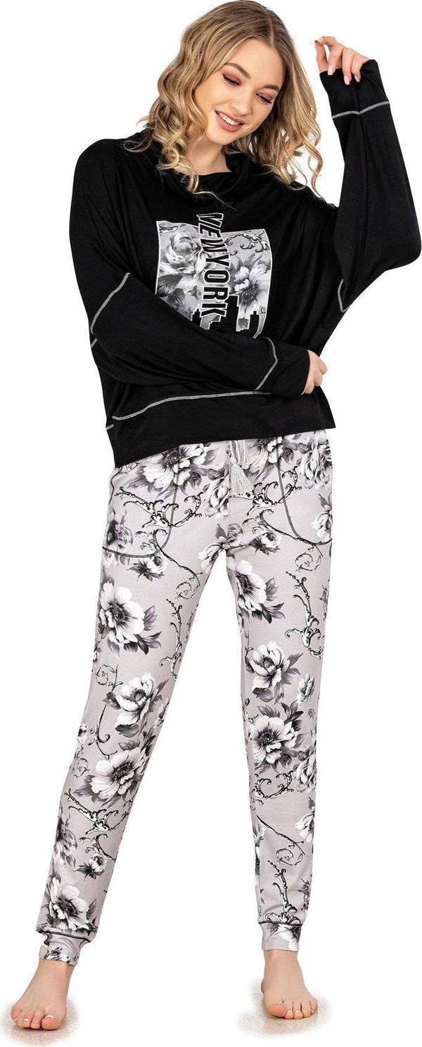 Jiber Kadın Degaje Yaka Kışlık Pijama Takımı 3926 - 1 Adet Siyah-L - Image 1