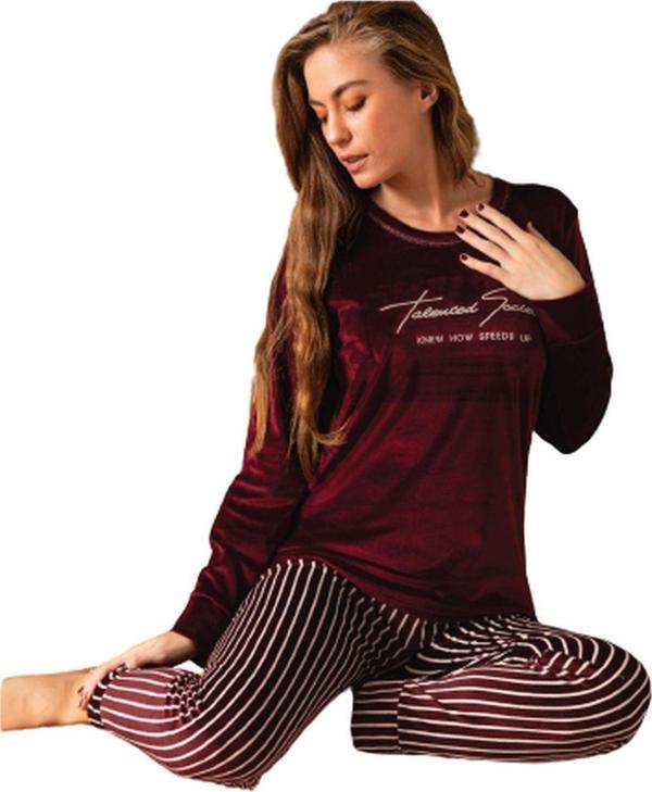 Sude Kadın Kışlık Kadife Pijama Takımı 538- 1 Adet Bordo-S - Image 1