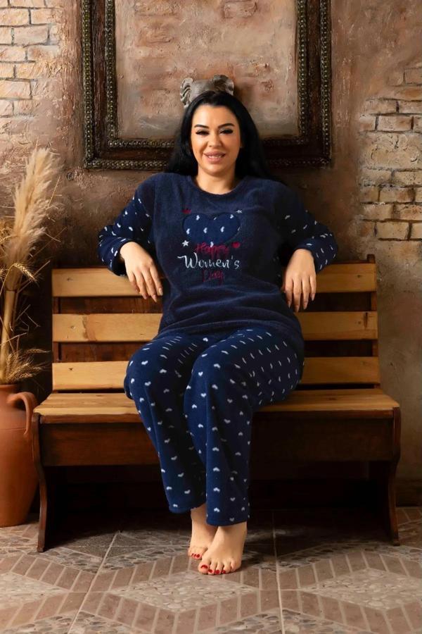 Sude Kadın Büyük Beden  Kışlık Welsoft Pijama Takımı K200/585 - 1 Adet Lacivert-4XL - Image 1