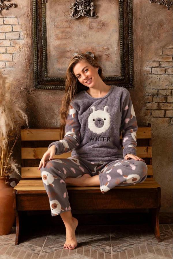 Sude Kadın Kışlık Welsoft Pijama Takımı A 200/553 - 1 Adet Gri-XL - Image 1