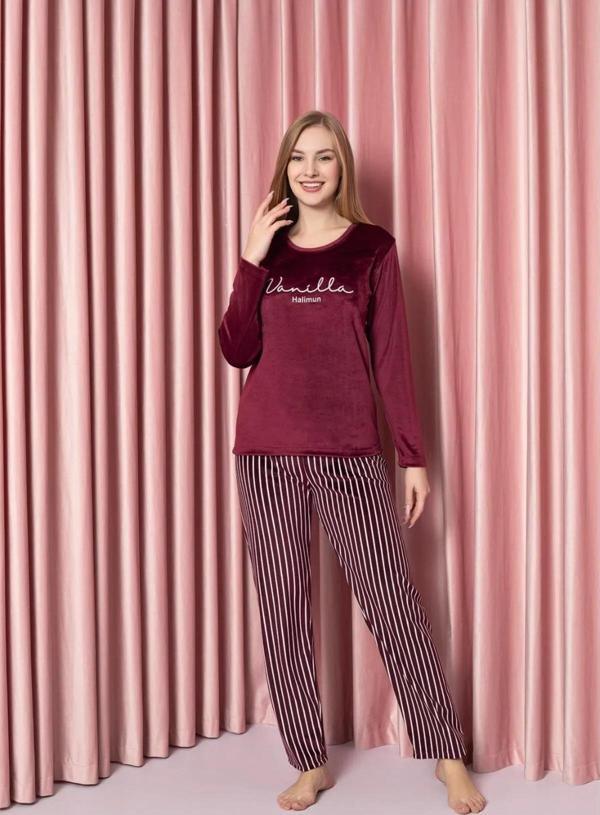Sude Kadın Kışlık Kadife Pijama Takımı K200/812 - 1 Adet Bordo-M - Image 1