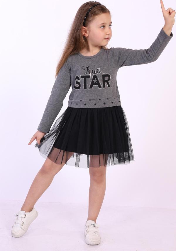 Toontoy Kız Çocuk Star Baskılı Tüllü Elbise - Image 1