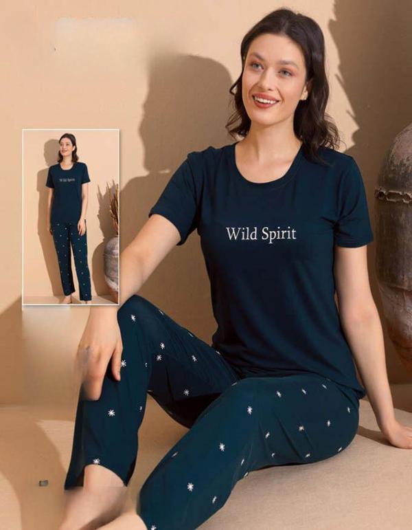 Boyraz Kadın Milan Bisiklet Yaka İnce Kısa Kol Pijama Takımı 11002 - 1 Adet Yeşil-2XL - Image 1