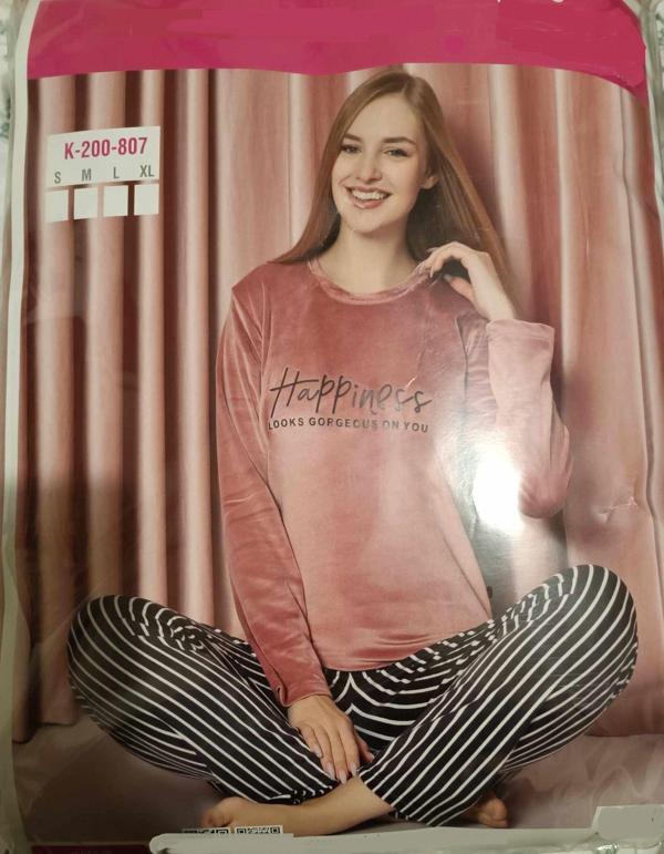Sude Kadın Kışlık Kadife Pijama Takımı K200/807 - 1 Adet Pudra-XL - Image 1