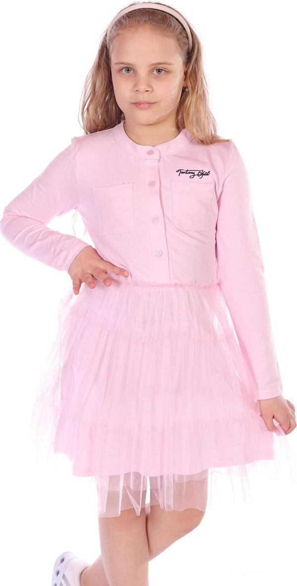 Toontoy Kız Çocuk Düğmeli Toontoy Girl Nakışlı Tüllü Elbise - Image 1
