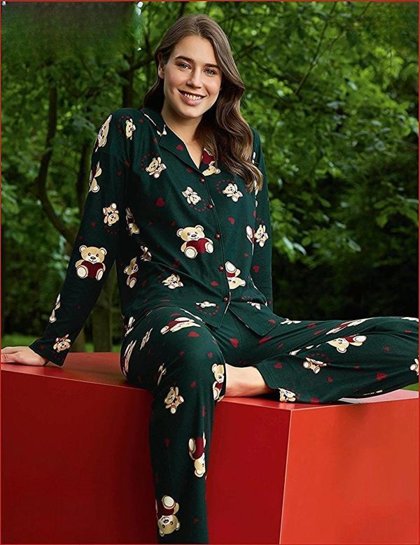 Pijamoni Kadın Süet Önden Düğmeli Likralı Pijama Takımı 9 - 1 Adet Yeşil-L - Image 1
