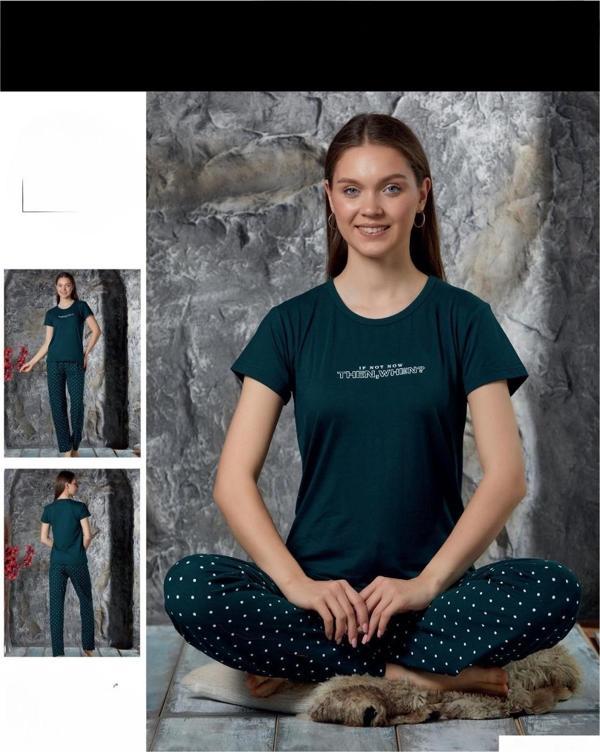 Charme Kadın Milan Bisiklet Yaka Kısa Kol Pijama Takımı P300/421- 1 Adet Yeşil-M - Image 1