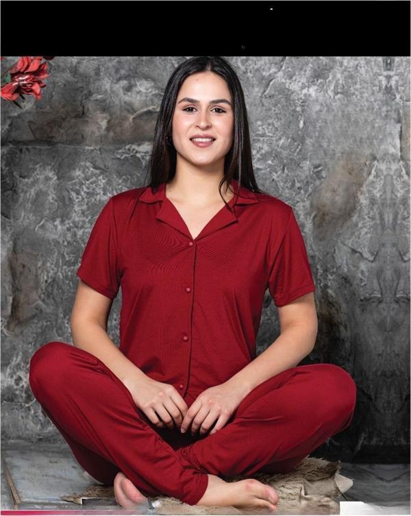 Charme Kadın Milan Gömlek Yaka Kısa Kol Pijama Takımı P300/223- 1 Adet Kırmızı-S - Image 1