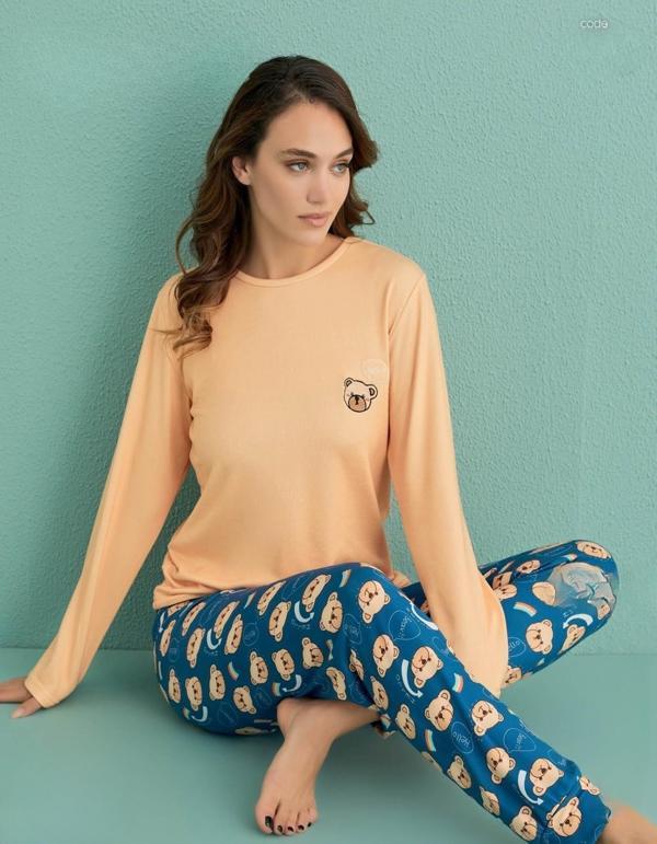 Mihra Kadın Bisiklet Yaka TERMAL Pijama Takımı 14101/9 - 1 Adet Turuncu-XL - Image 1