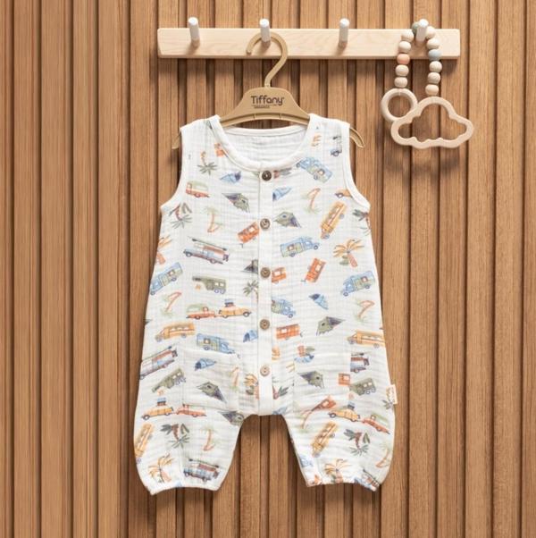 Tiffany Baby Müslin Caravan Theme Kısa Atlet Tulum 61023 - Image 1