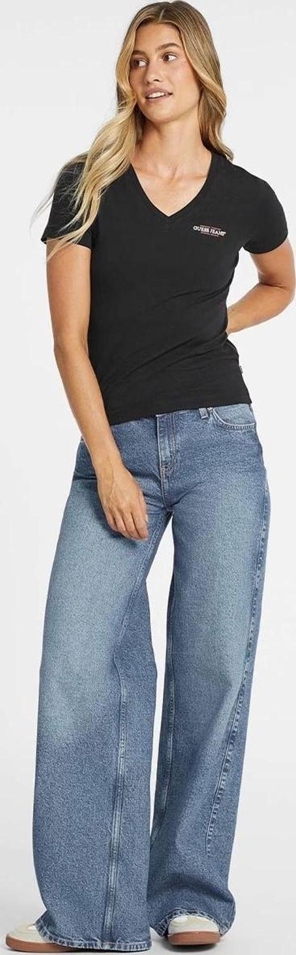 Guess Kadın  Mini   Siyah V Yaka T-Shirt - Image 1
