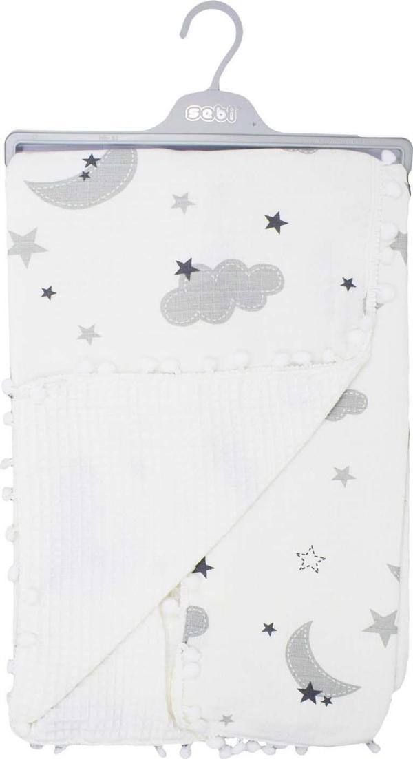 Sebi Bebe Ponponlu Müslin Çift Kat Battaniye 70x90cm 9212 - Image 1