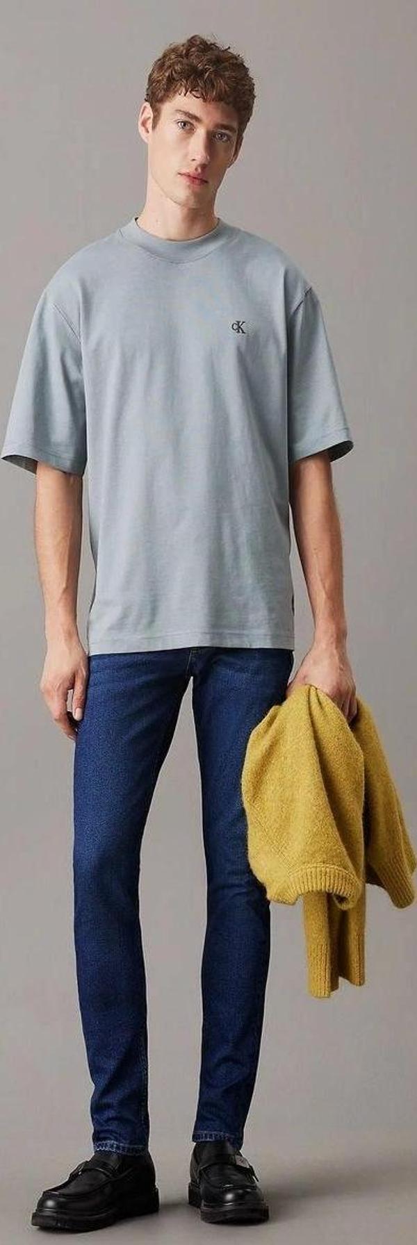 Calvin Klein Erkek Dar Paça Denim Lacivert Kot Pantolon - Image 1