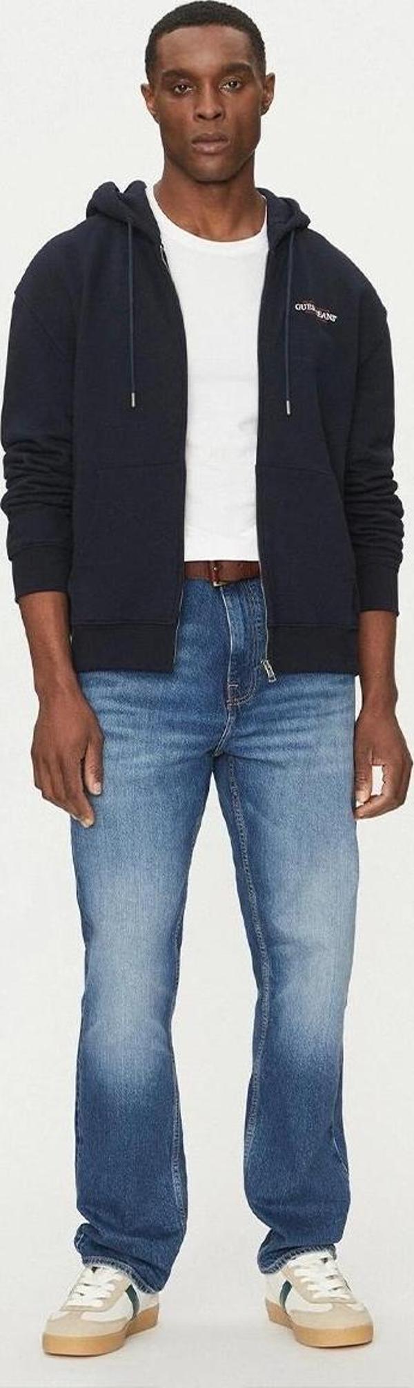 GUESS Erkek Bej Pamuklu Kapüşonlu Lacivert Sweatshirt - Image 1
