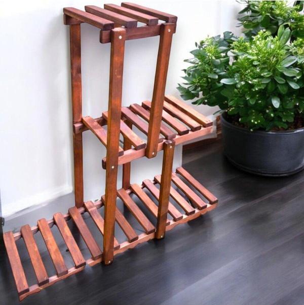 3 Katlı Ahşap Çiçeklik Saksılık 3 Raflı Masif - Image 1