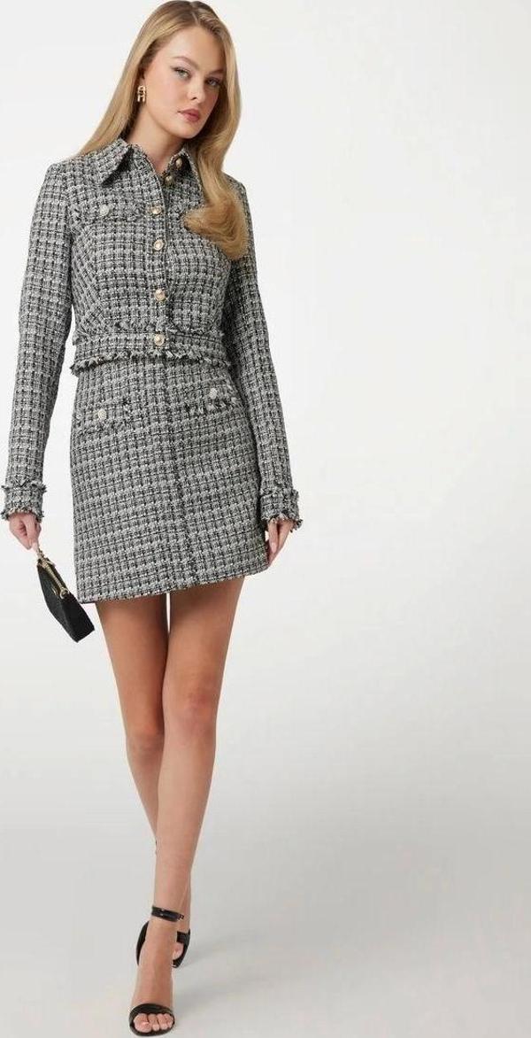 Guess Kadın Siyah Tweed A-Line Ceket - Image 1