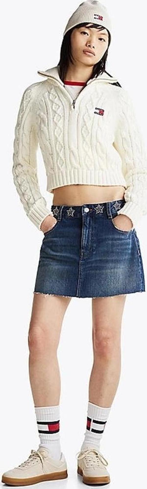 Tommy Hilfiger Kadın Mavi Kot Mini Etek - Image 1