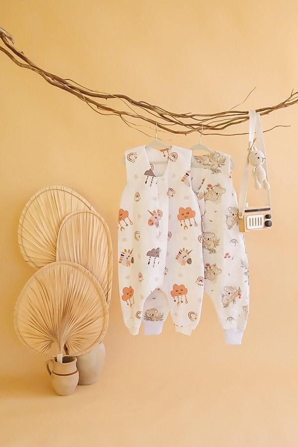 Oeko-Tex Sertifikalı Pamuklu Pazen Kumaş Baskılı 1 Tog Kız Erkek Unisex Bebek Uyku Tulumu 2'Li Takım - Image 1