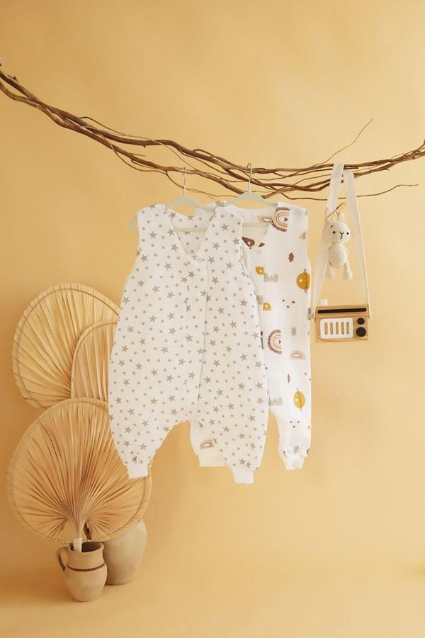 Oeko-Tex Sertifikalı Müslin Kumaş Uyku Tulumu, 1 Tog Kız Erkek Bebek Unisex Uyku Tulumu 2'Li Takım - Image 1