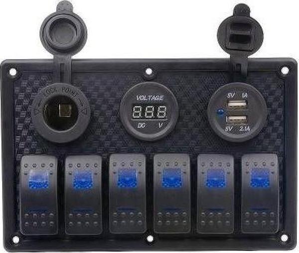 SWITCH PANEL 6 LI 12V,USB,VOLTMETRE (L6S3)111*180mm - Image 1