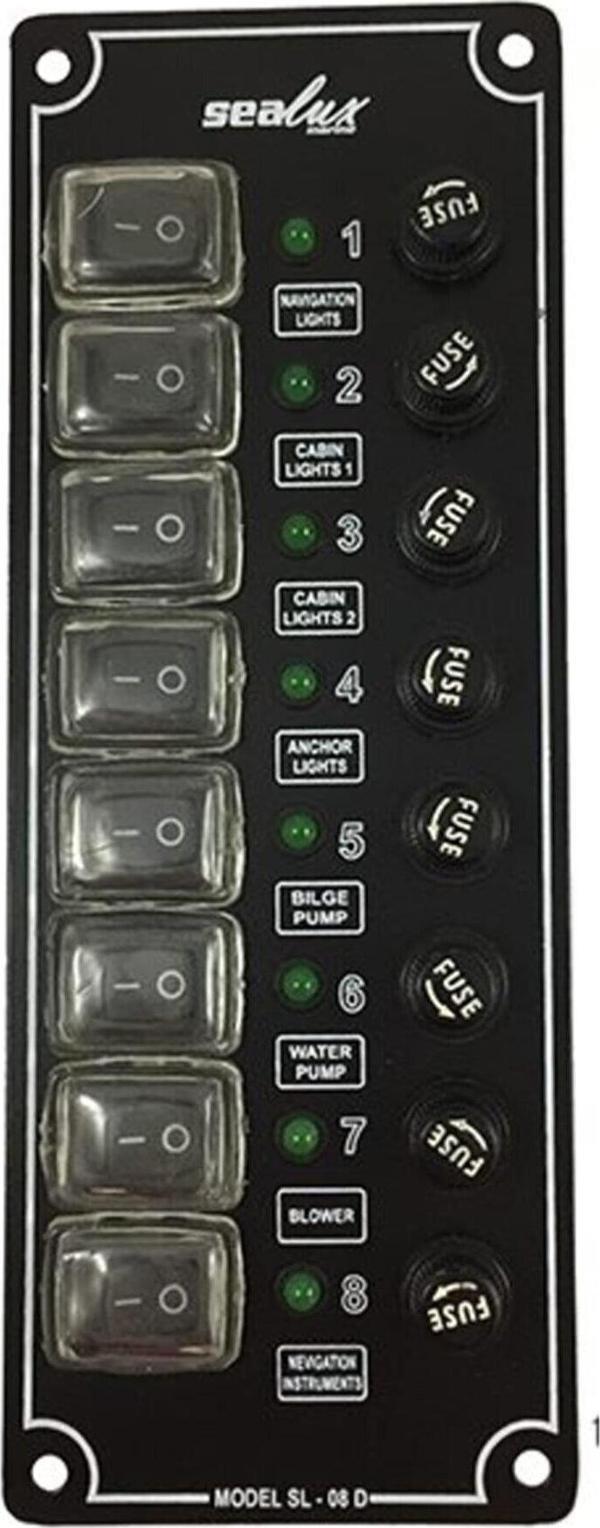 8 ANAHTARLI İZOLELİ DİKEY SWITCH PANEL / TEKNE ve KARAVAN SİGORTA PANELİ / ELEKTRİK KUMANDA PANELİ - Image 1