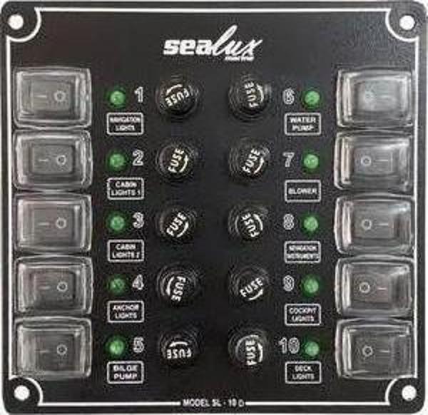 10 ANAHTARLI İZOLELİ KÜÇÜK EBATLI SWITCH PANEL / TEKNE ve KARAVAN SİGORTA PANELİ / ELEKTRİK KUMANDA PANELİ - Image 1