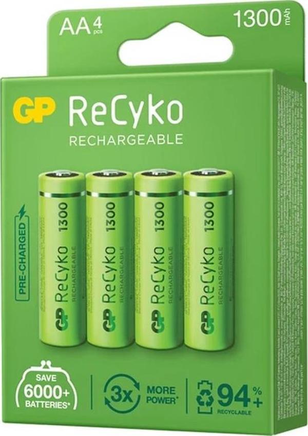 Gp Recyko 1300 NI-Mh R6 Şarjlı AA 4 lü Kalem Pil 6000 Tek Kullanımlık Pile Eşittir Şarjlı Pil - Image 1