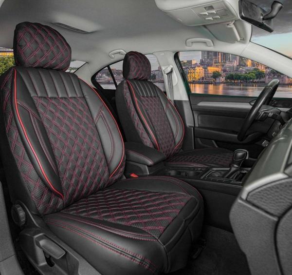 
Honda Accord Lüx Yarı Deri Oto Koltuk Kılıfı Ön Arka Takım İstanbul Serisi SİYAH KIRMIZI - Image 1